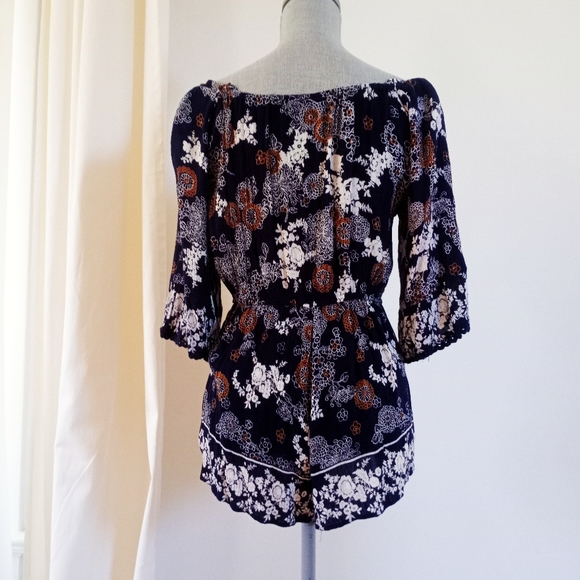 Angie Pants - Angie Jumper Romper Floral Off the Shoulder Size Large